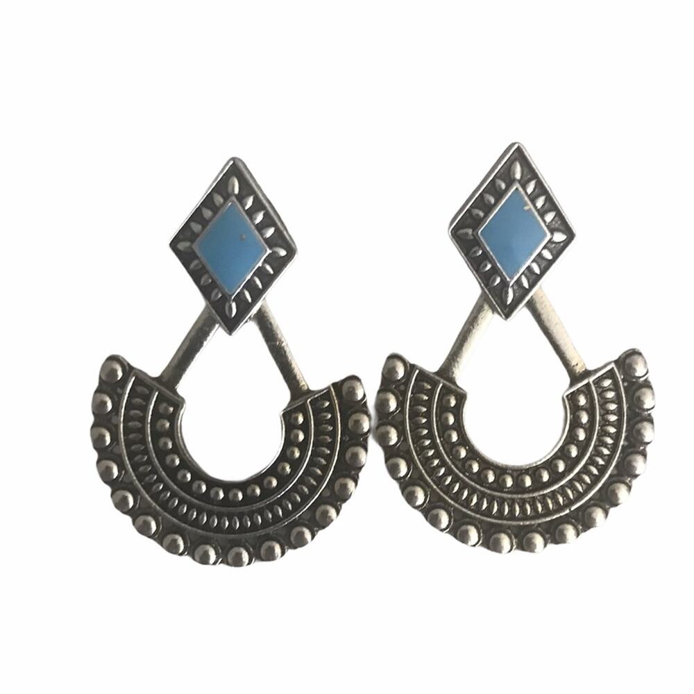 Blue and Silver Dangle Stud Earrings